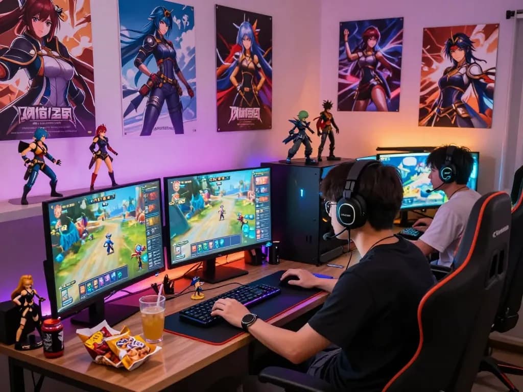 Engaged player immersed in a hentai game experience with colorful gameplay visuals.