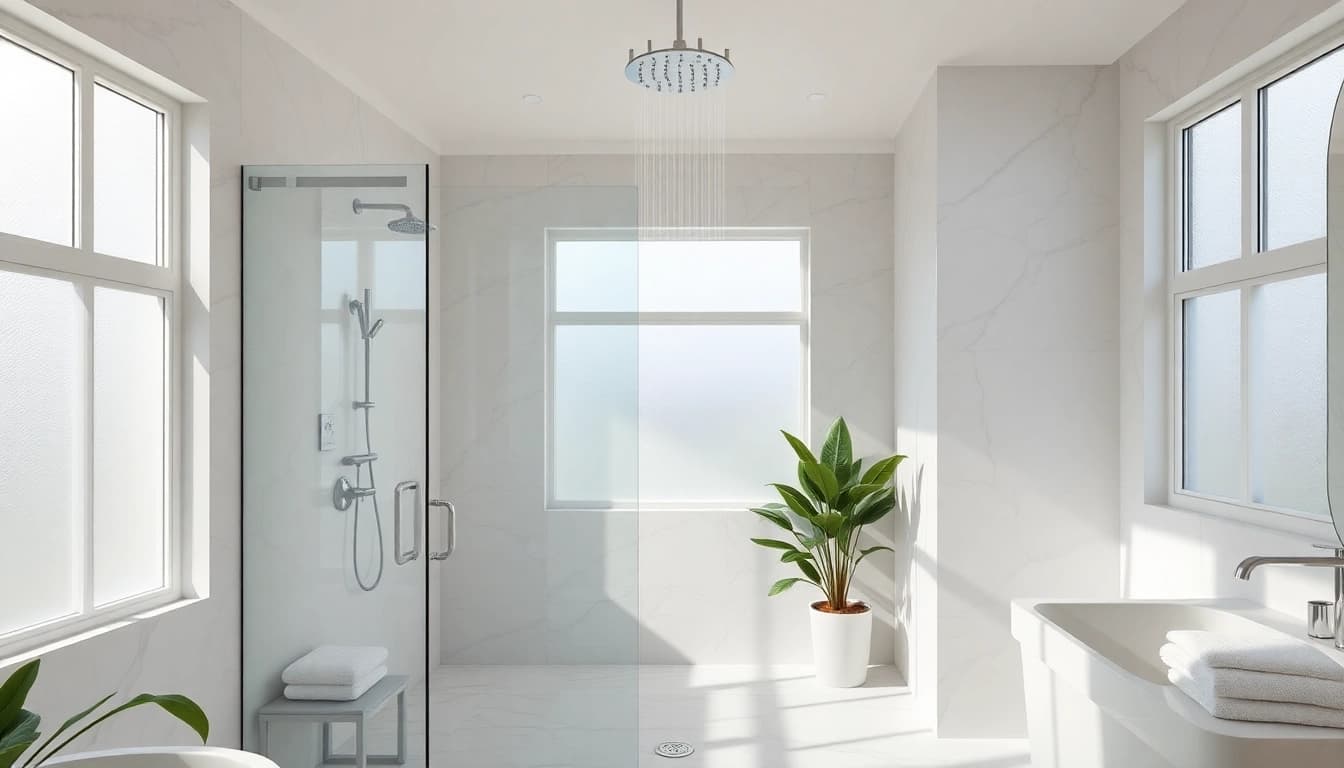 Experience elegant showers Australia with a modern bathroom design featuring a luxury rain showerhead.