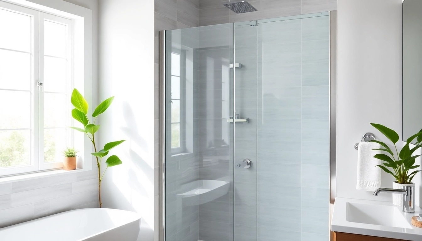 Showcase of shower screens semi frameless, highlighting elegance and modern design in a bright bathroom setting.