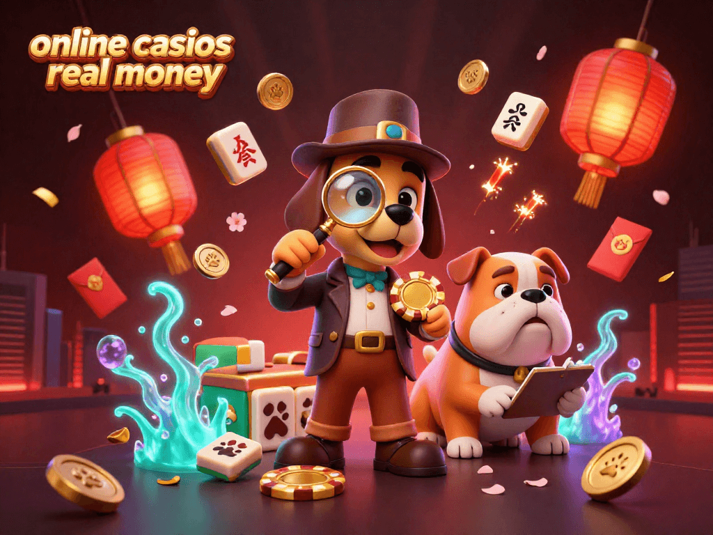 Engage with online casinos real money through a dynamic 3D scene of a detective uncovering clues with casino elements.