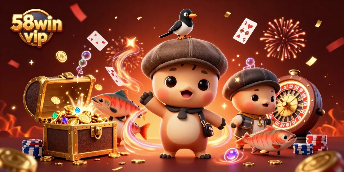 Experience the excitement at 58win vip with a vibrant 3D casino scene full of action!