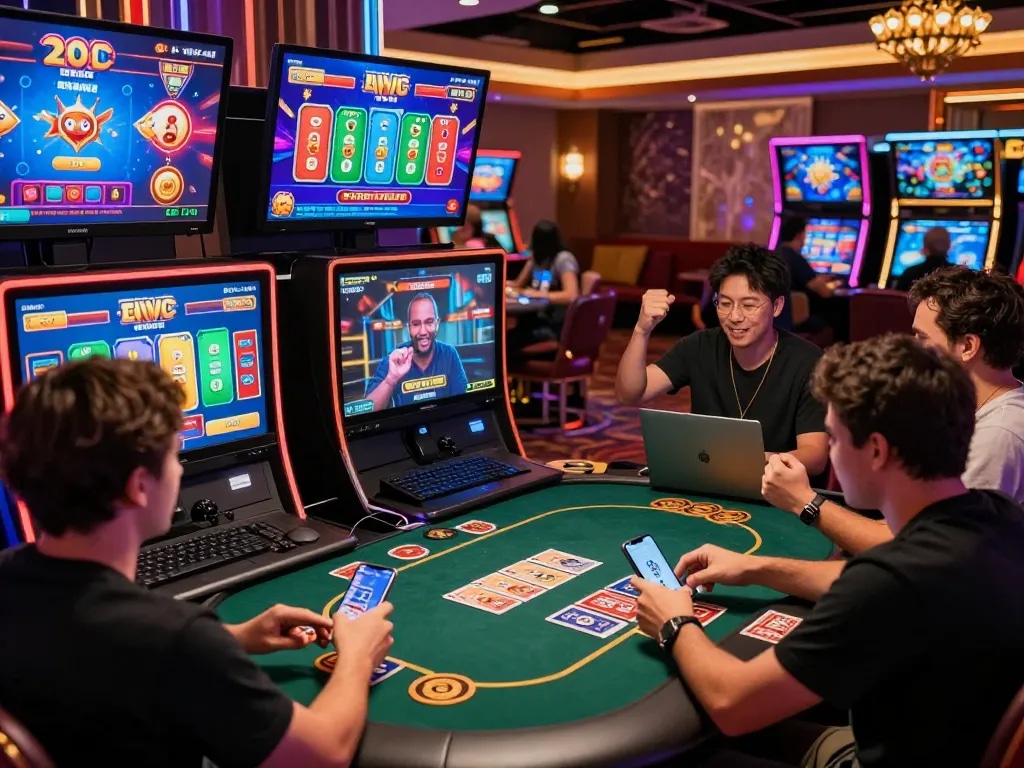 Players enjoying CSKH 24/7 hubet88 online gaming experience in a vibrant virtual casino.
