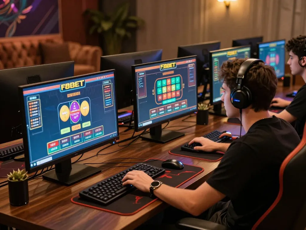 Engaging player uses F8BET for strategic online betting with multiple game screens