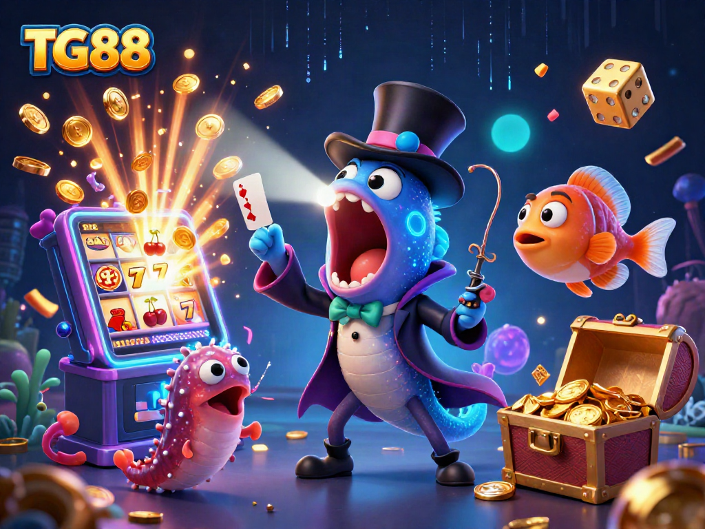 Experience the thrilling jackpot excitement at TG88 with vibrant 3D casino scenes featuring dynamic characters and casino games.