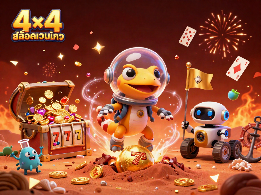เล่นเกมสล็อตออนไลน์ 4×4 สล็อตเว็บตรง ที่มีมาร์เทียนจิ้งจกในชุดอวกาศขุดคาสิโนทองคำ