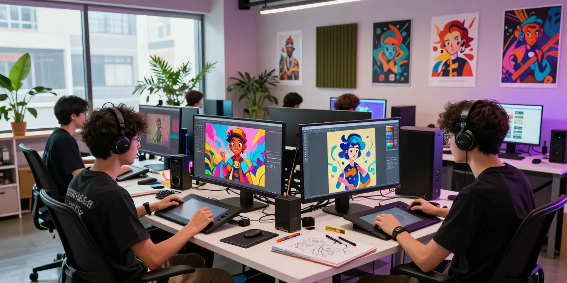 Explore character ai nsfw through vibrant digital art creation in a modern workspace.