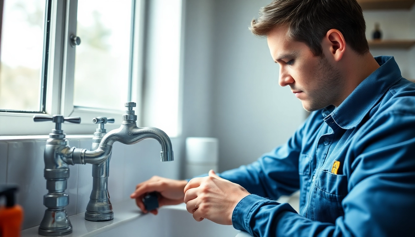 Plumber near me fixing a sink, showcasing tools and expertise in a professional environment.