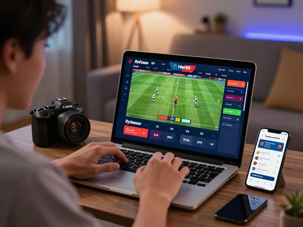 Engaged user enjoying Thể thao hubet88 online sports betting with vibrant odds displayed on laptop.