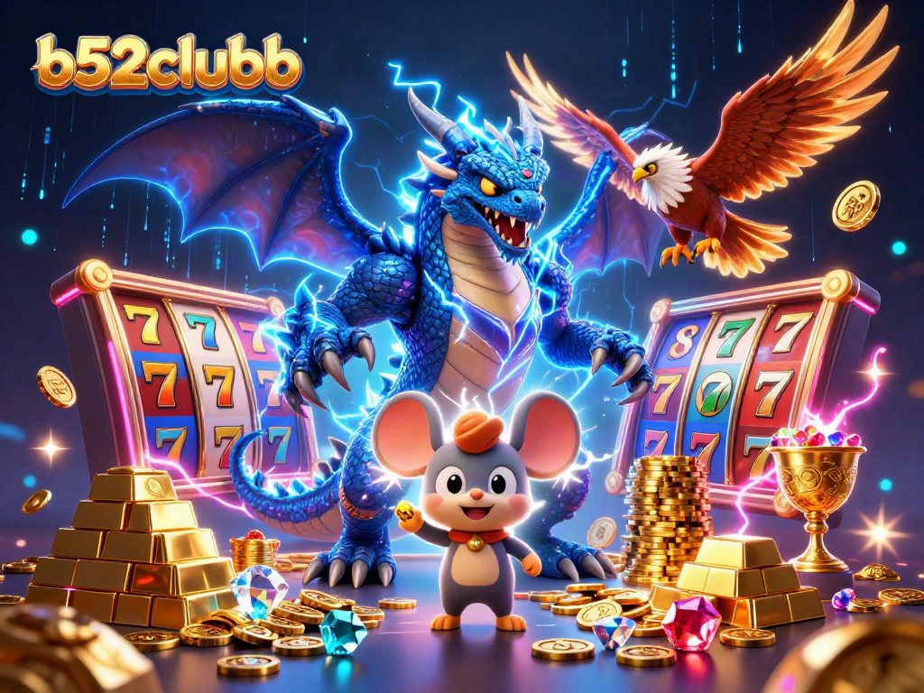 Engage with b52clubb's thrilling slot games featuring vibrant characters and dazzling treasures.