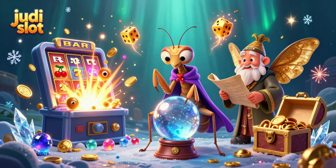 Experience exciting judi slot action with vibrant symbols, 3D characters, and jackpot thrills in this illustration.