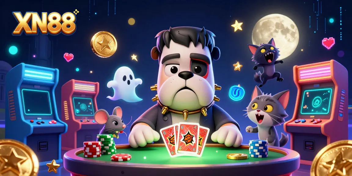 Experience XN88's thrilling casino world with a Frankenstein bulldog dealer, ghost mouse, and a werewolf kitten!
