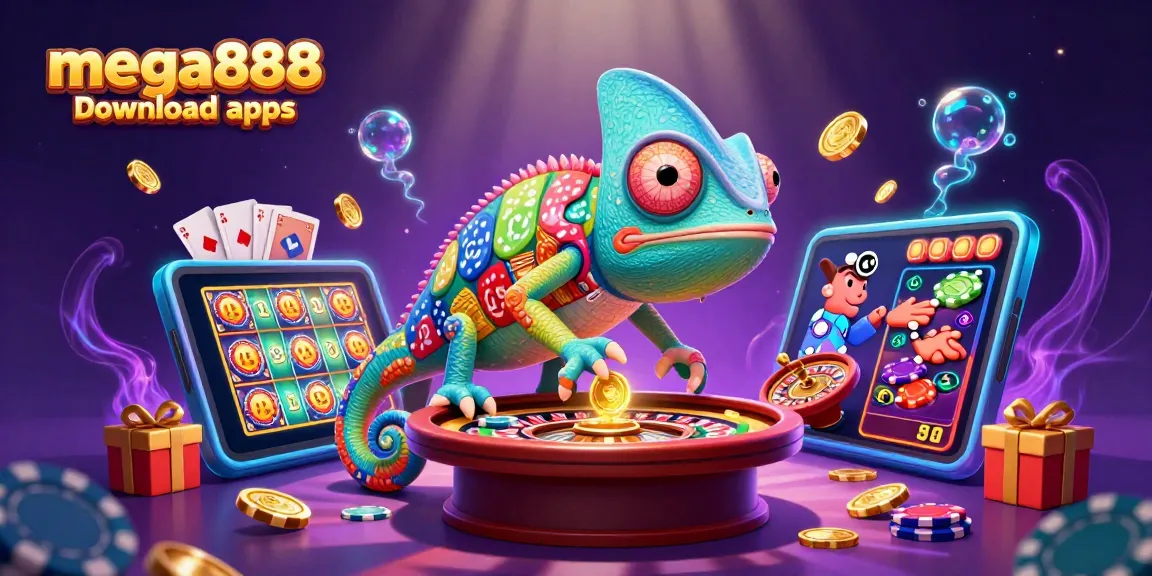 Experience the thrill of mega888 download apps in an action-packed casino scene with colorful slots and vibrant game elements.