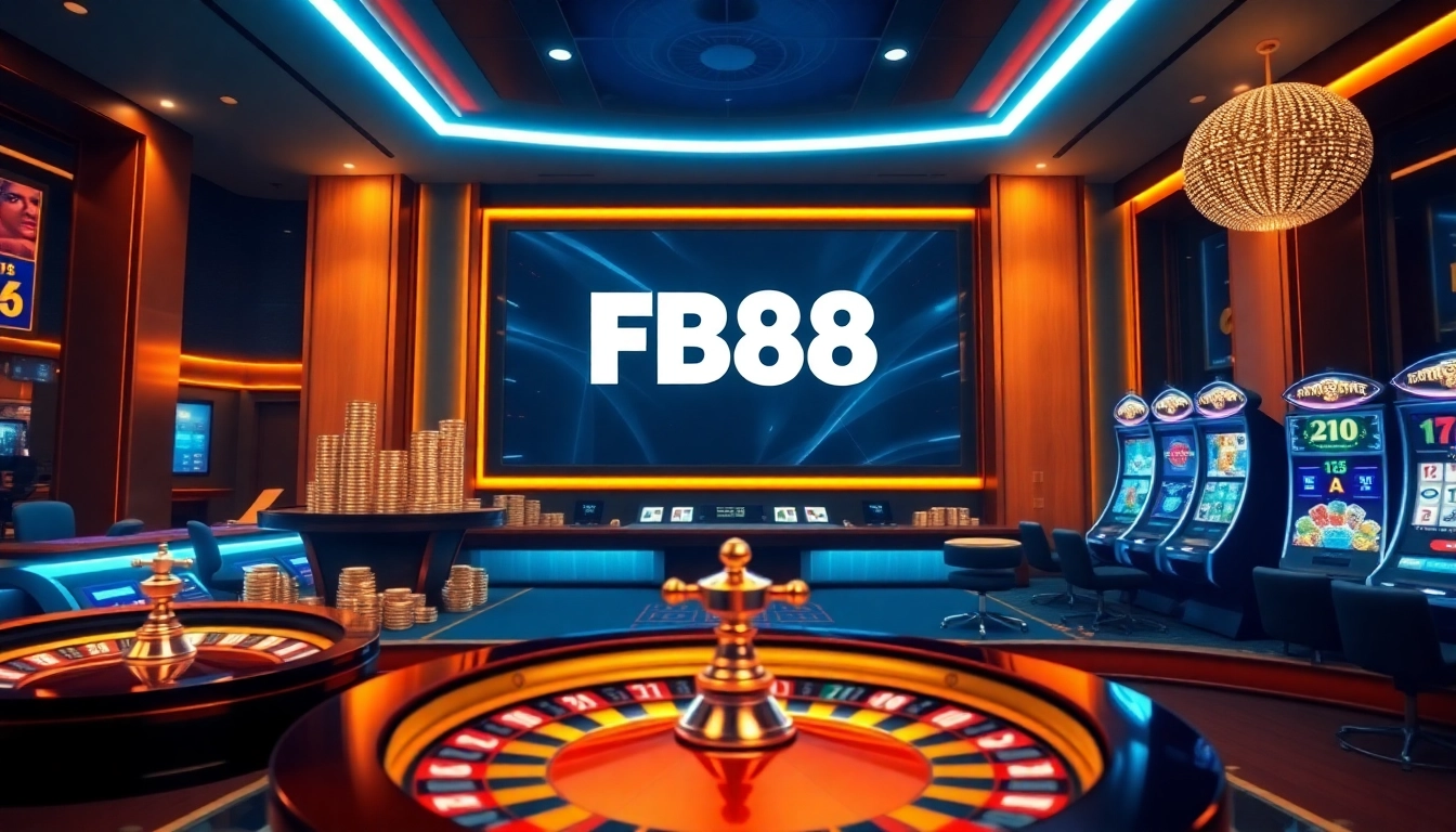 Experience the excitement of online gaming at https://fb88.lat/ with a vibrant casino atmosphere featuring roulette and slot machines.