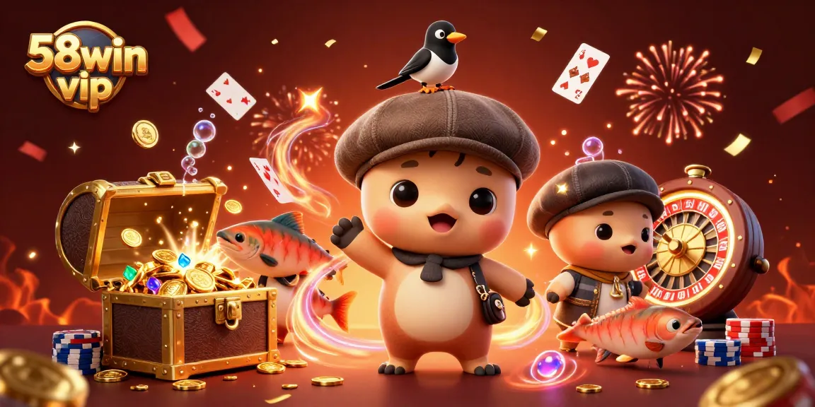 Experience the excitement at 58win vip with a vibrant 3D casino scene full of action!