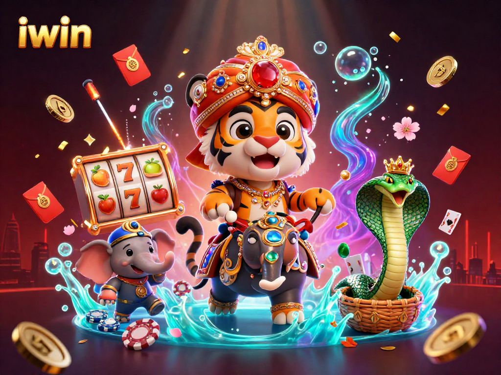 Engage with iwin through vibrant casino-themed illustration capturing iconic characters and game elements.