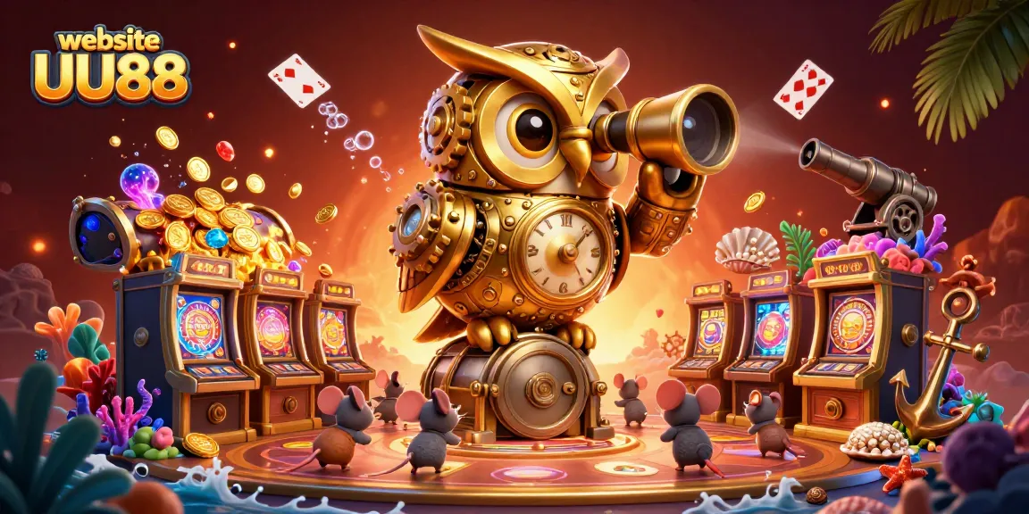 Experience exciting gaming at website UU88 with immersive 3D casino illustration and vibrant elements.
