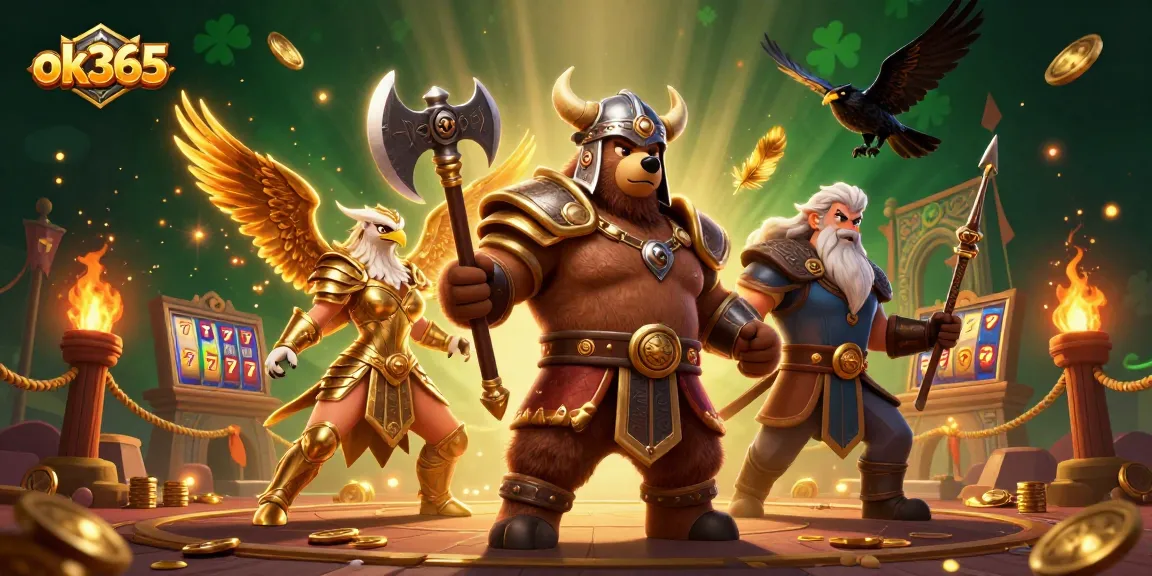 Engage with ok365's thrilling slots featuring a Viking bear and Valkyrie eagle illustration.