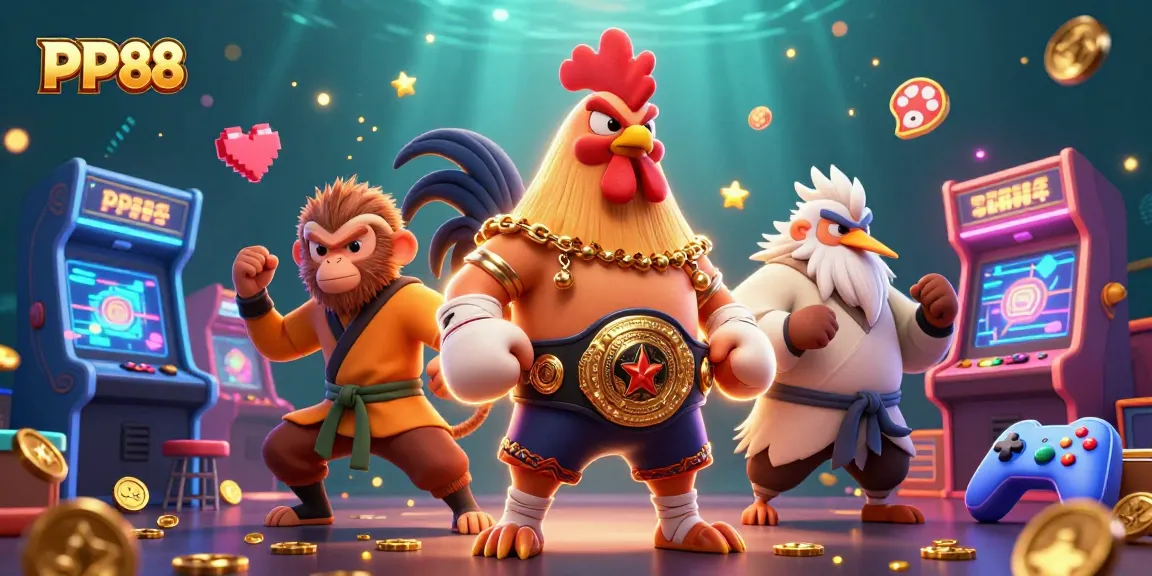 Experience exciting gaming dynamics at PP88 with colorful characters and casino elements in this vibrant illustration.