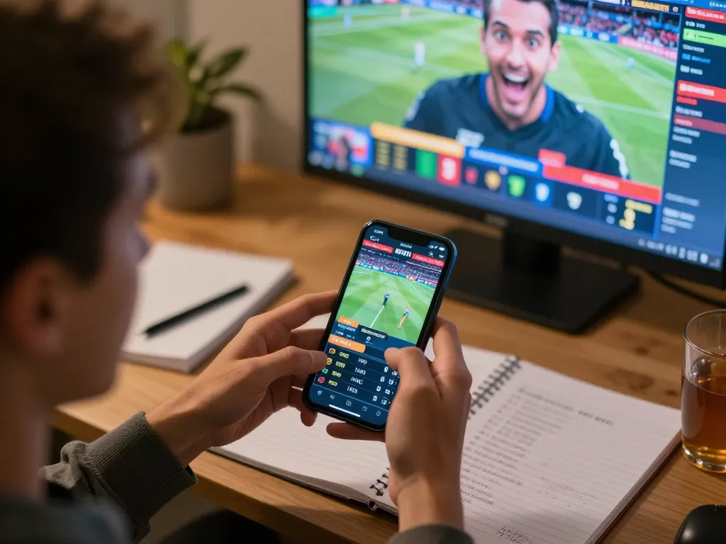 Person using fly88 mobile app for live sports betting, focused on winning odds