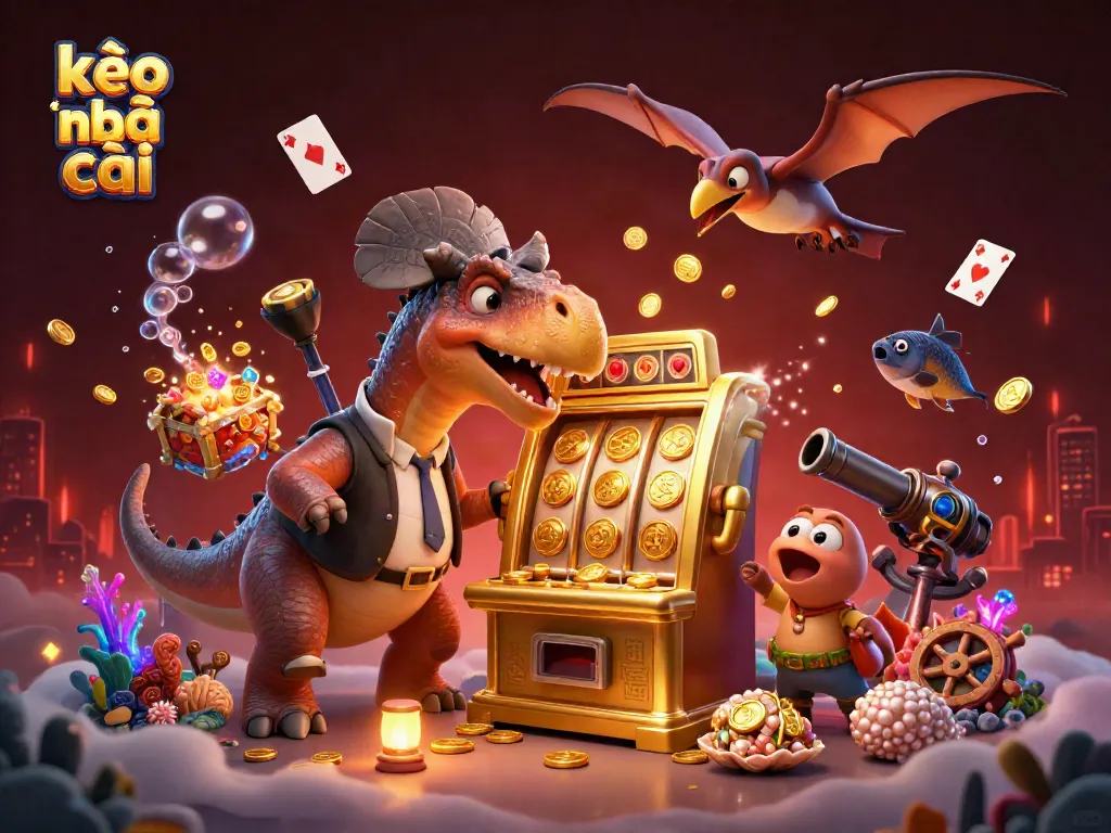 Experience kèo nhà cái as a 3D cartoon scene with vibrant characters and dynamic casino elements.