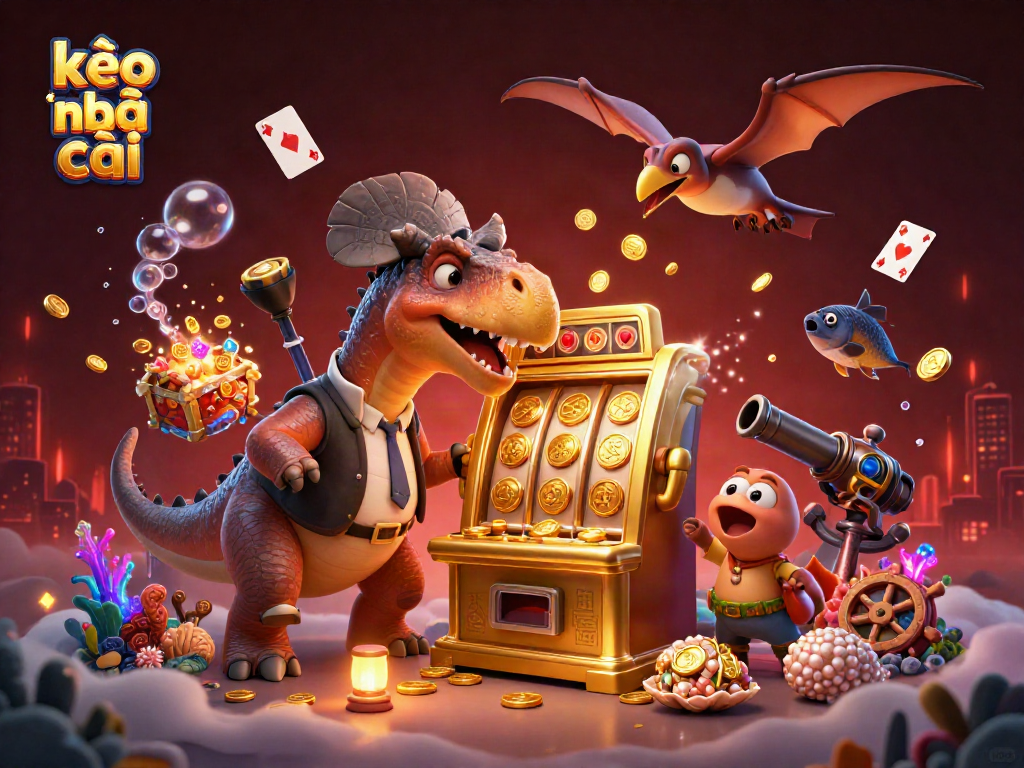 Experience kèo nhà cái as a 3D cartoon scene with vibrant characters and dynamic casino elements.