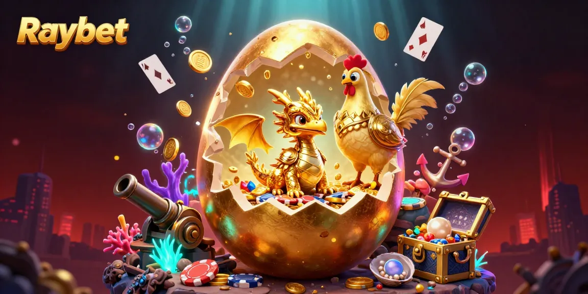 Experience thrilling wins at Raybet with a dazzling 3D casino scene featuring a golden dragon and poker chips.