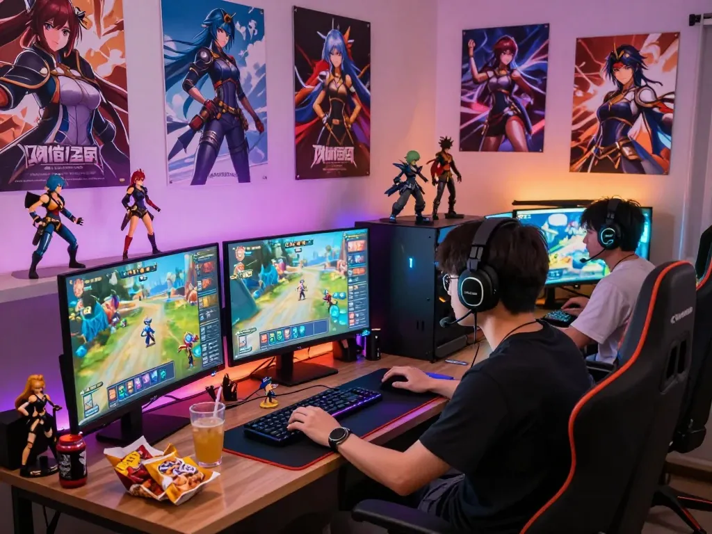 Engaged player immersed in a hentai game experience with colorful gameplay visuals.