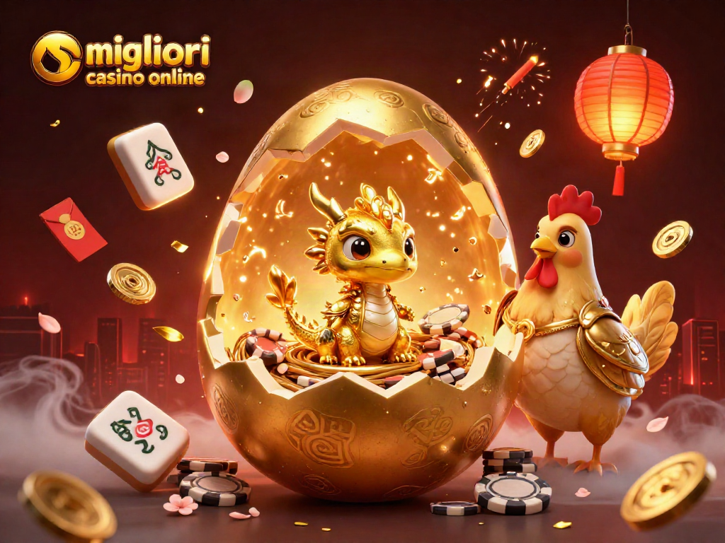 Scopri i migliori casino online con un drago d'oro e fiches in un'illustrazione vivace.