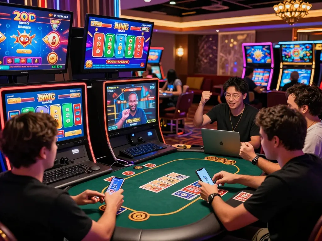 Players enjoying CSKH 24/7 hubet88 online gaming experience in a vibrant virtual casino.
