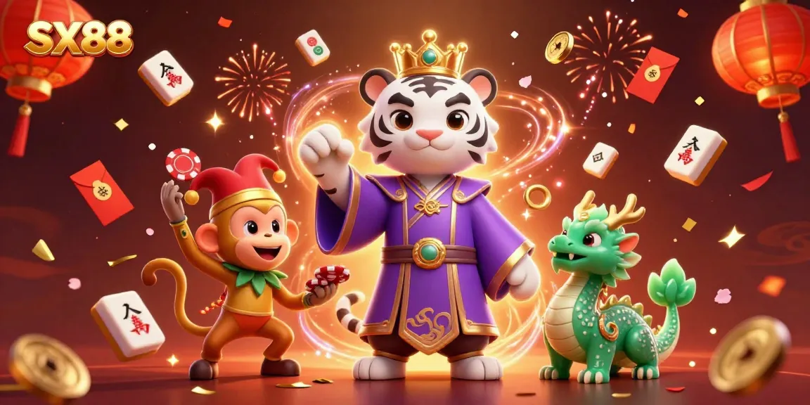 Experience vibrant gameplay at SX88 with a lively scene showcasing fortune elements and characters in a fun casino environment.