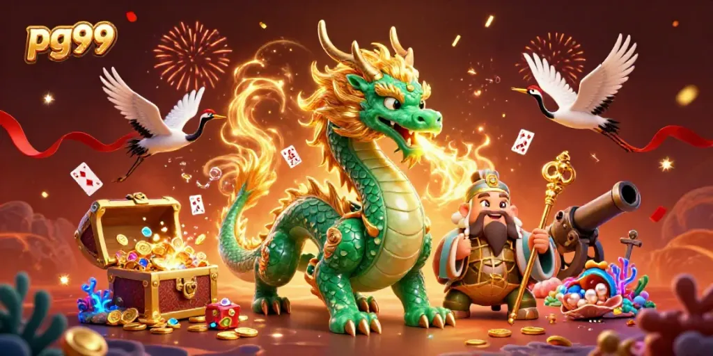 Engage with pg99's thrilling casino games amidst magical creatures and vibrant treasures.