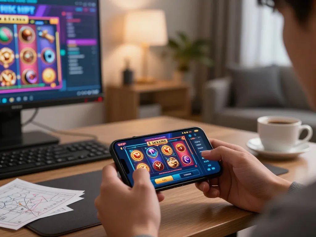 Playing games on the rik vip mobile app in a cozy setting, demonstrating engaging online gambling