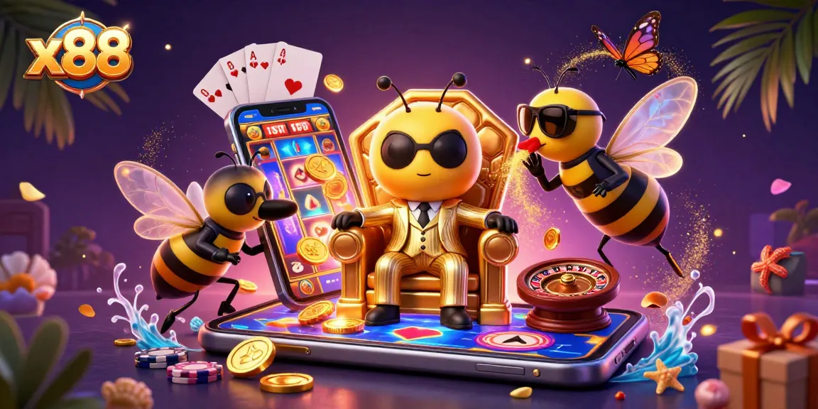 Win big at x88 with thrilling slot games and casino excitement in a vibrant illustration