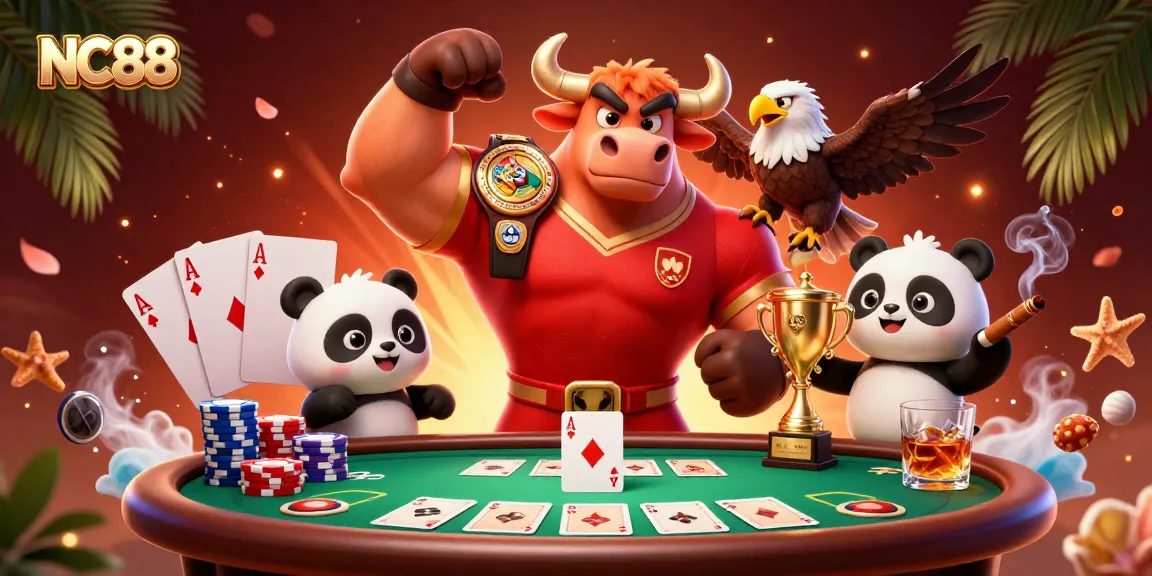 Win exciting games at NC88 with a vibrant 3D casino scene featuring key characters and elements!
