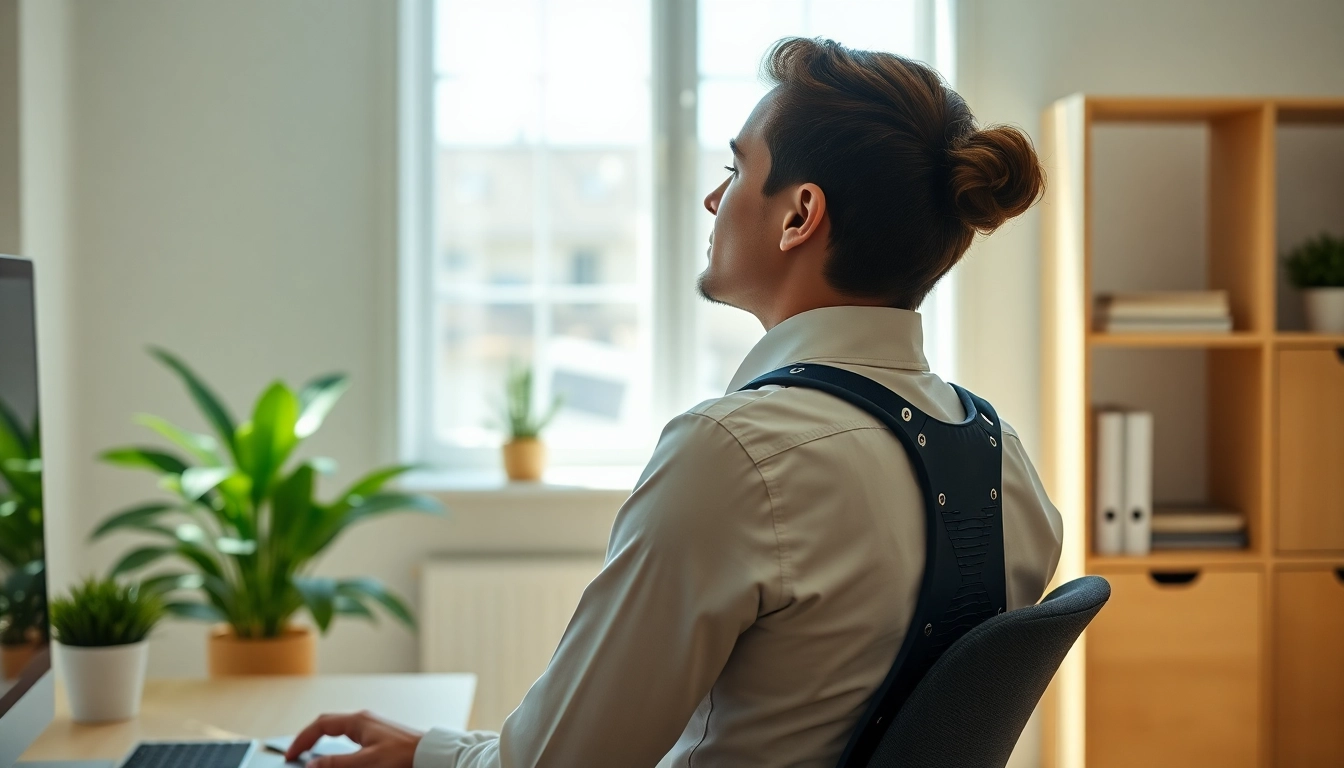 Improve posture with a posture corrector while working in a serene environment.