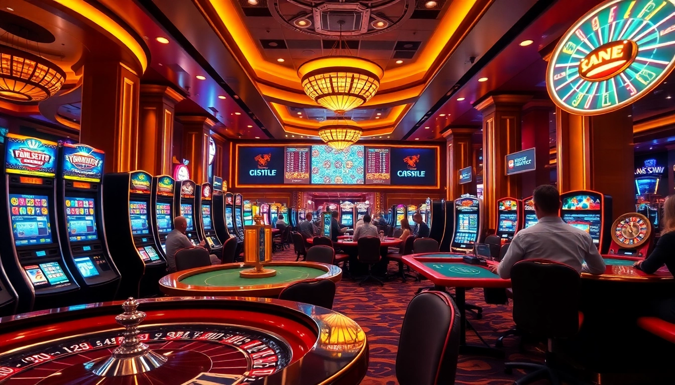 Mengakses KEY4D LOGIN dalam suasana kasino yang mewah dengan mesin slot dan meja kartu.