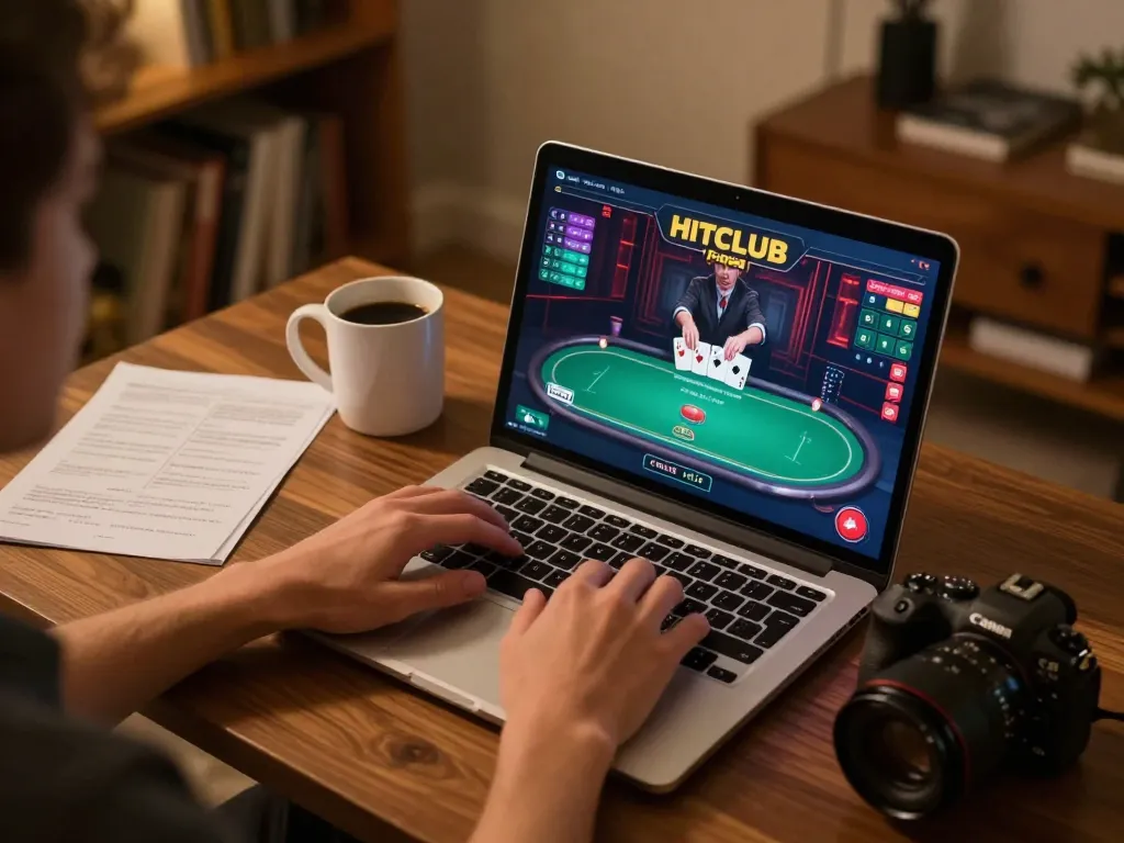 Engaging gameplay at game casino HITCLUB displayed on a laptop in a cozy home setting.