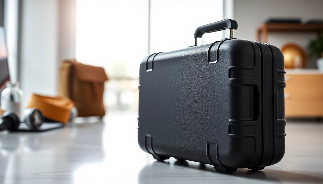 Hard case showcasing its protective design and stylish features on a modern workspace.