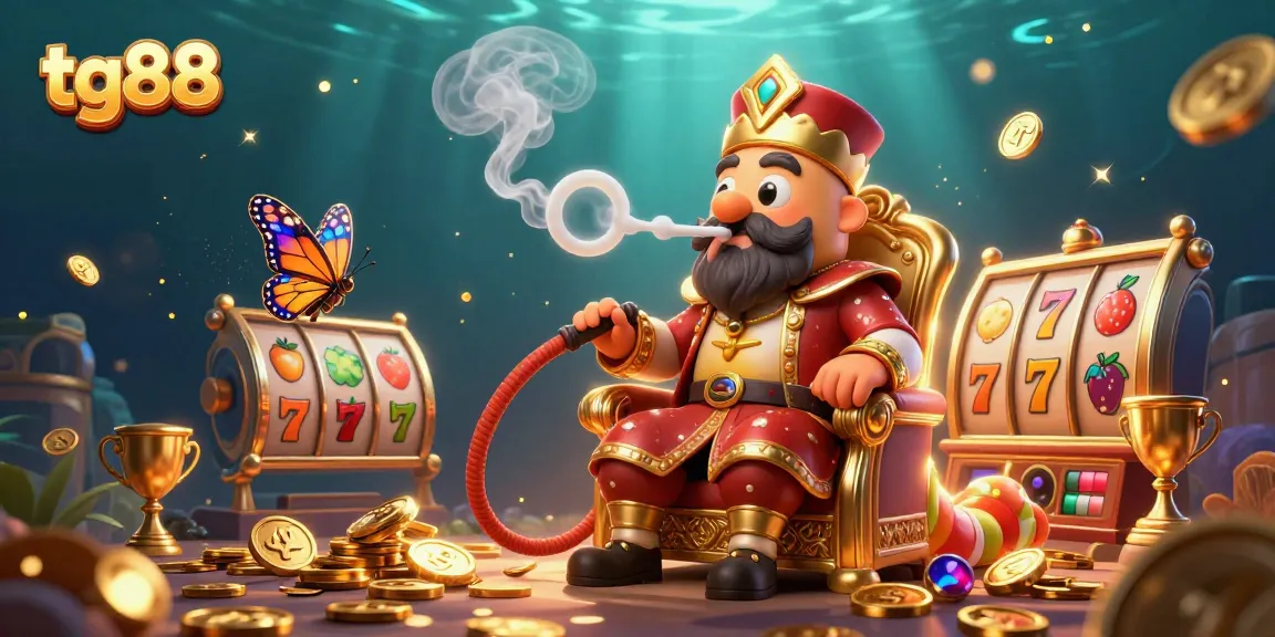 Spin the reels of tg88 with this vibrant casino scene filled with lucky symbols and golden coins.