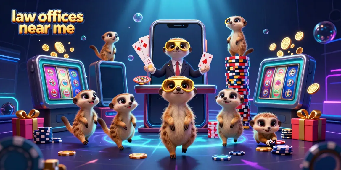 Meerkats managing a vibrant casino scene, illustrating law offices near me in action.