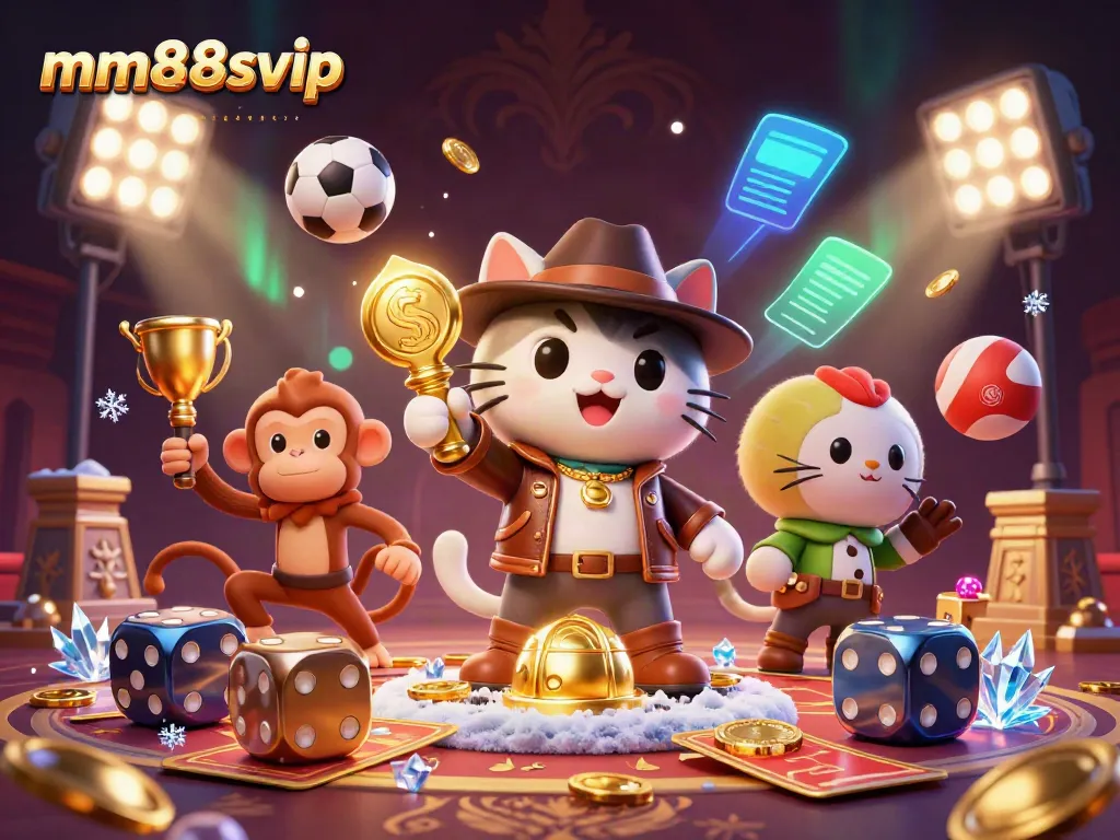Experience the thrilling atmosphere of mm88svip with a cartoon explorer facing golden casino artifacts amidst vibrant gambling elements.
