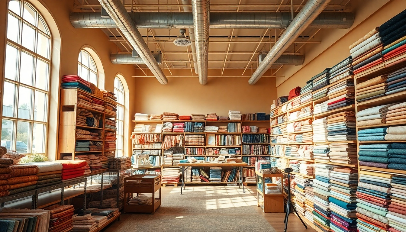 Bekijk stoffen webshop nederland met een kleurrijke stofselectie in een moderne winkel.