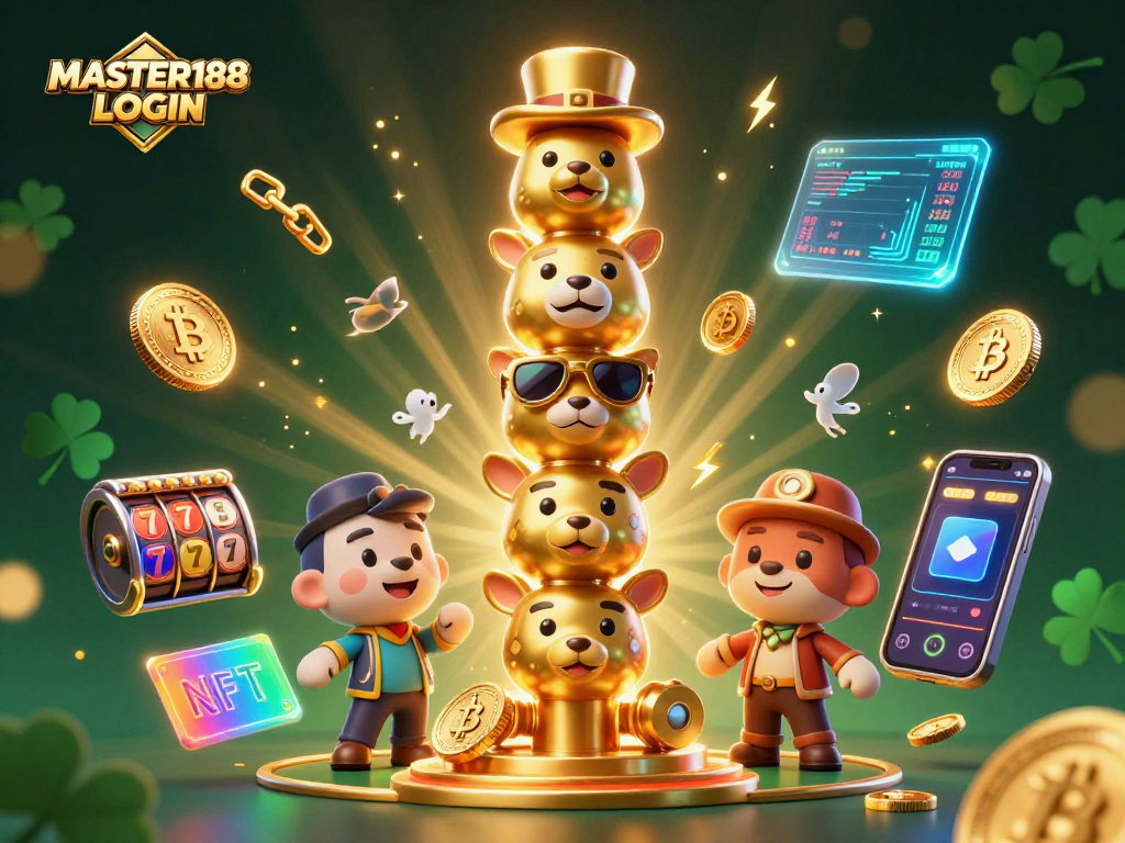 Engage with MASTER188 LOGIN for top slot gaming experience featuring vibrant totem and crypto elements.