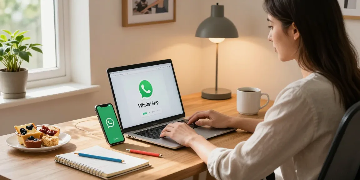 用户在现代家庭办公环境中使用笔记本电脑与WhatsApp Web互动。