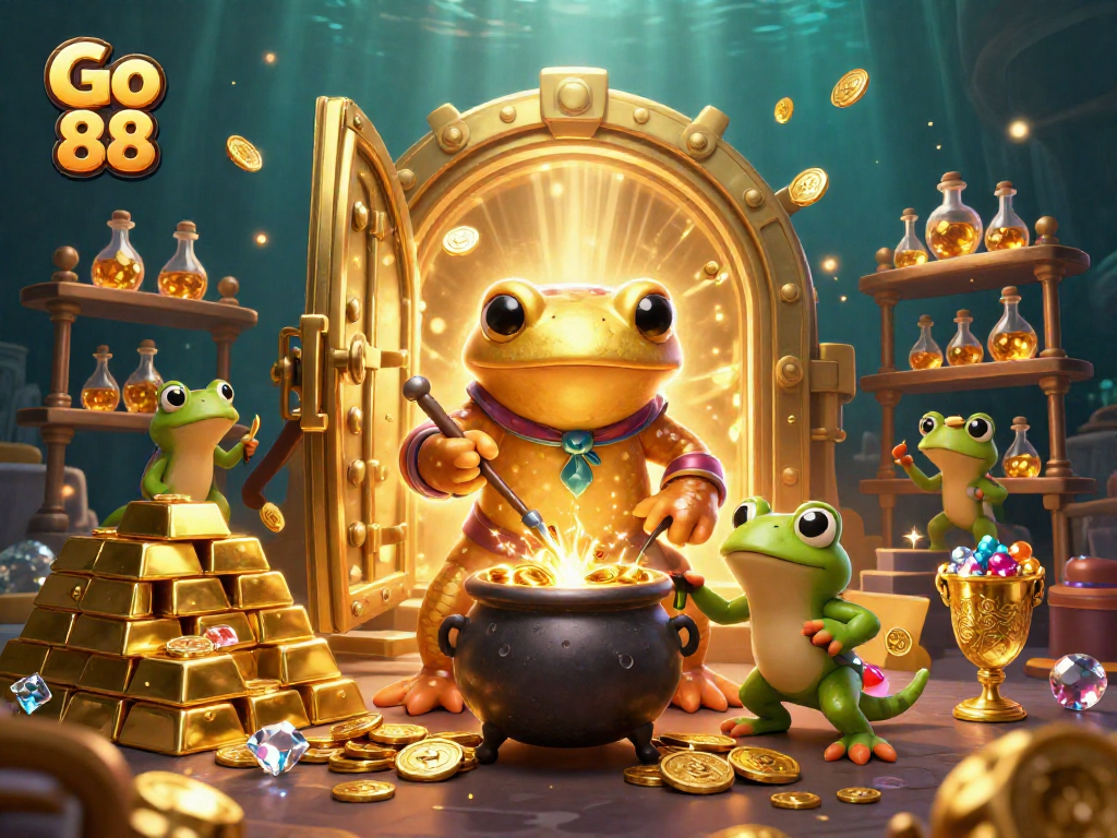 Experience thrilling gameplay at Go 88 with a rich fantasy scene showcasing treasures and magic.