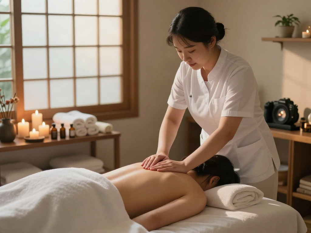 Relaxing 서대문출장안마 experience in a serene spa with a therapist and soothing ambiance.