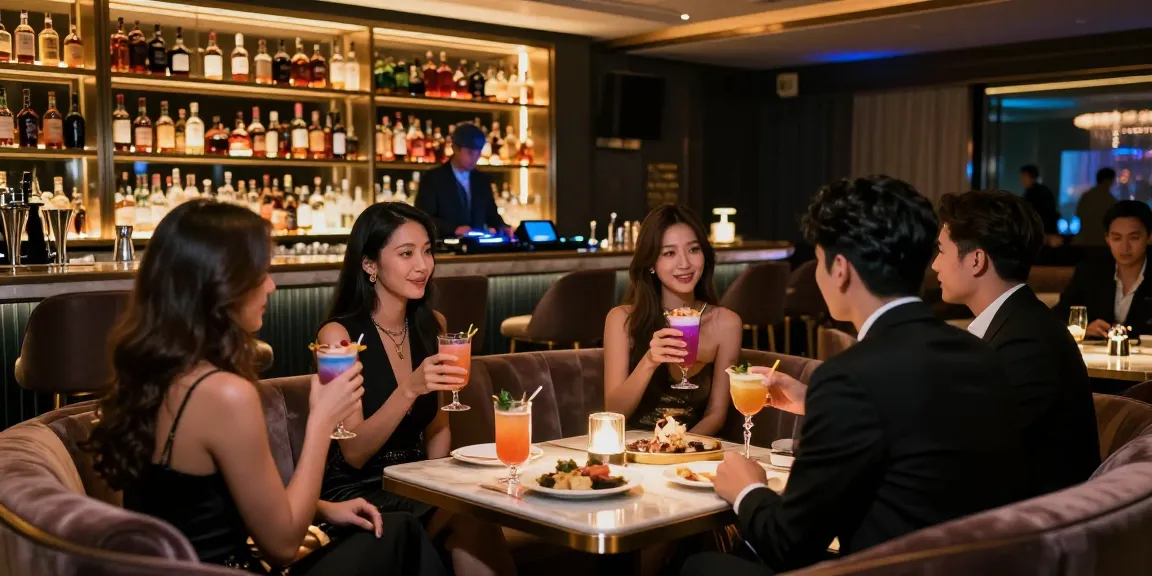 강남타이밍의 고급스러운 밤문화 공간에서 친구들이 즐거운 시간을 보내고 있는 모습.