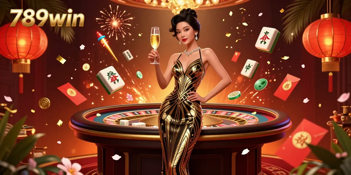Experience the excitement of 789win with a glamorous casino scene featuring an elegant woman and iconic games.