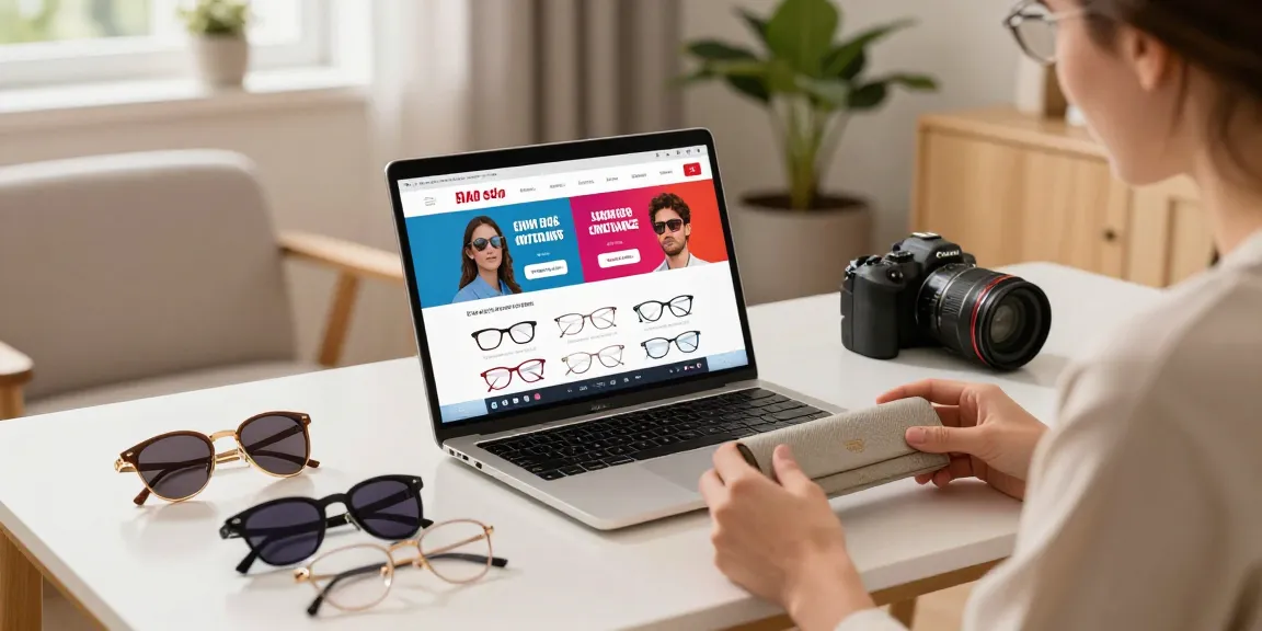 Engaging ótica online shopping experience with trendy eyewear on display.