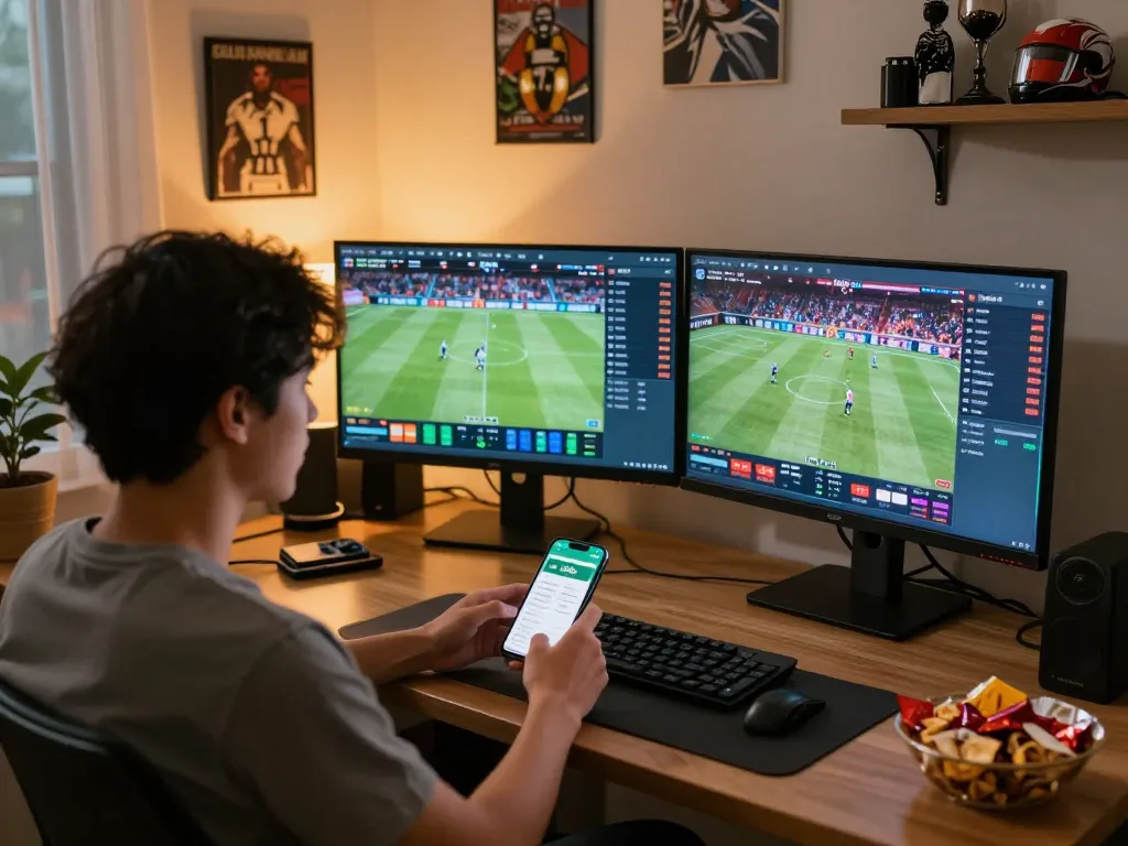 Engaging with kp88s sports betting app while monitoring live games in a cozy home setup
